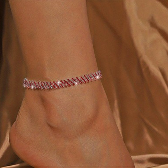 Rhombus Rhinestone Beaded Tennis Chain Ankle - Picture 5 of 8